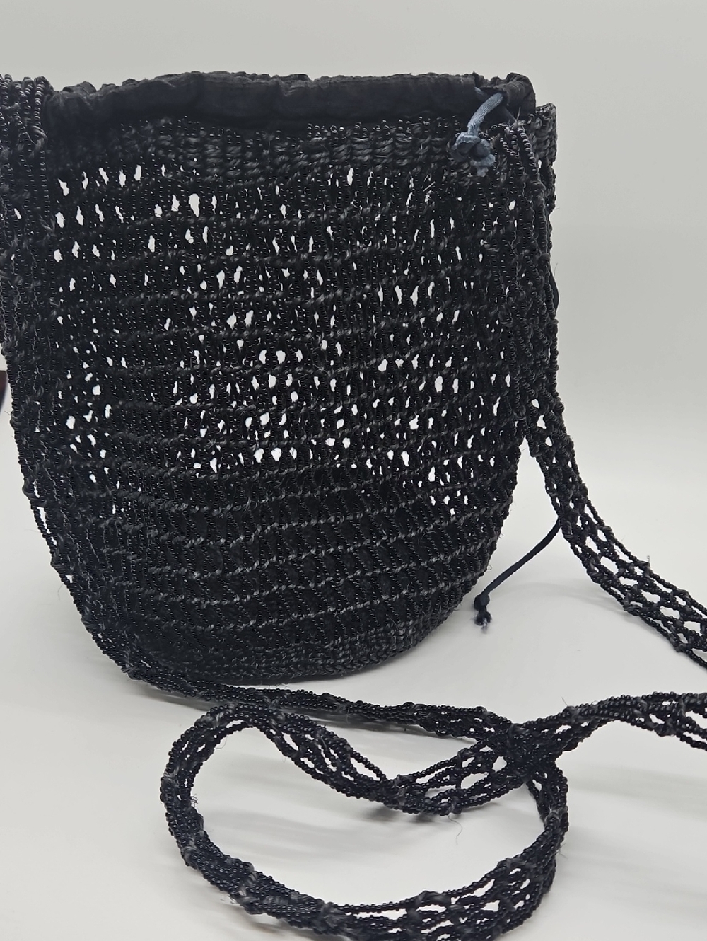 Handcrafted Black Crochet Beaded Crossbody Bag - Lightweight Everyday Bag
